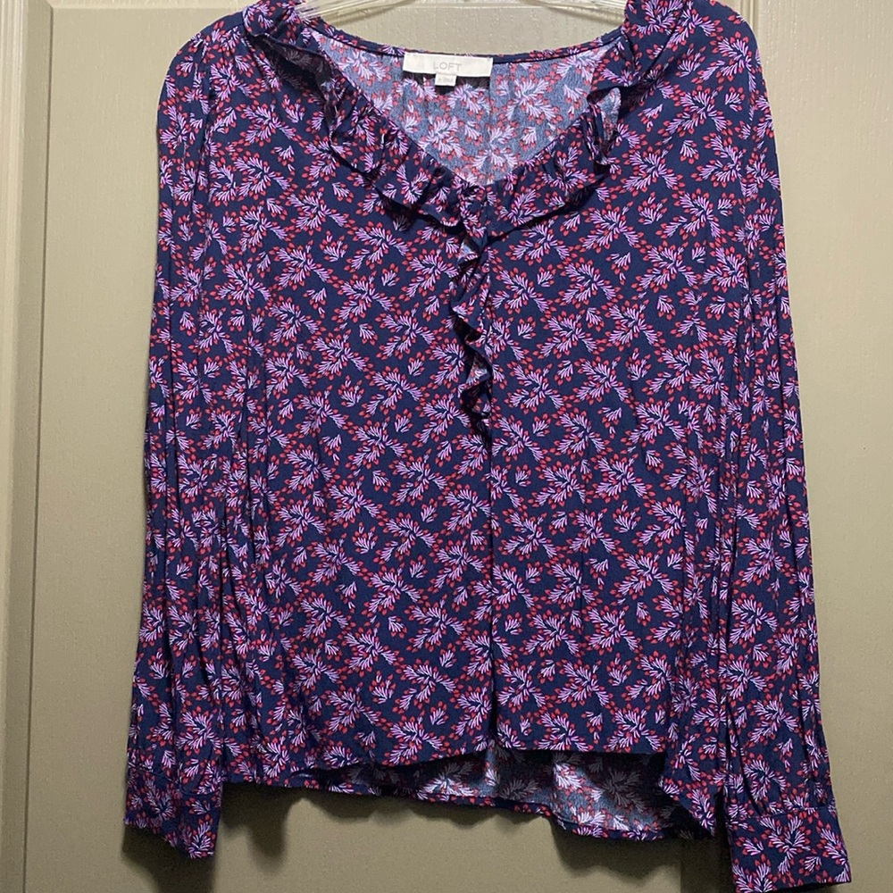 LOFT Floral Blouse - Red and Blue